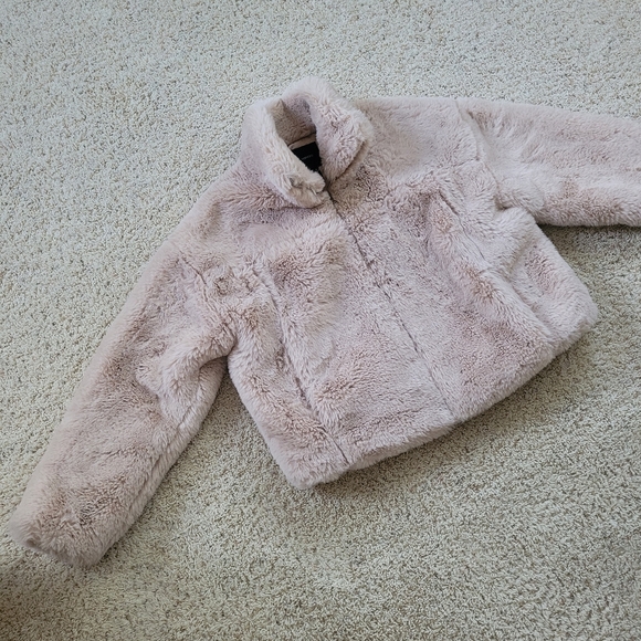 Forever 21 Cream Faux Fur Winter Jacket Preppy City Chic M - Picture 2 of 13